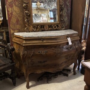 19th century Venetian Bombed chest of drawers in walnut with a marble top.(BRPP)