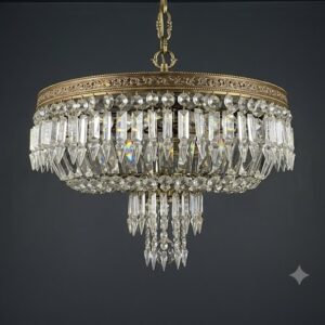 Ceiling light designed by Nino Rivoli, using Murano prism drops.