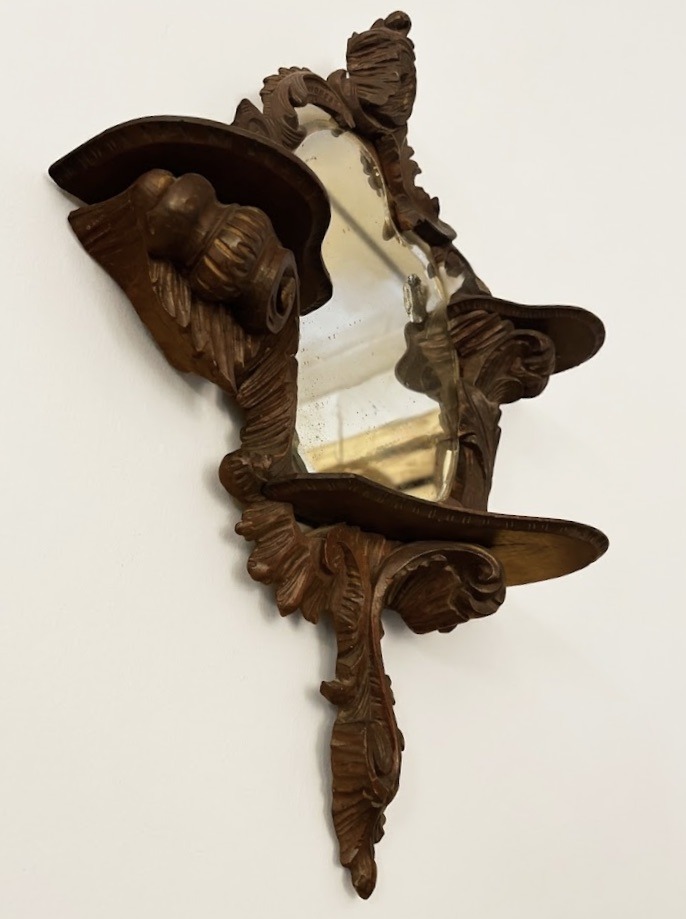 19th century carved wood console with a bevelled glass and cut/drop wheel motif. - Image 3